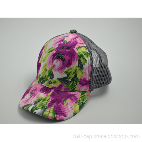 custom cheap flowers printed mesh Trucker Cap